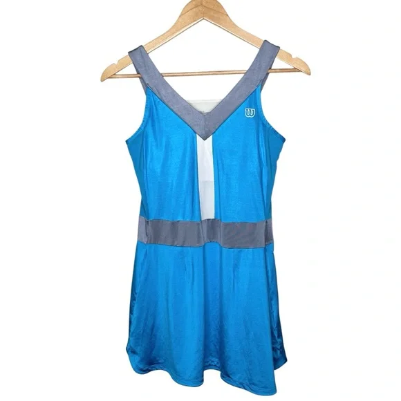 Wilson Blue White Gray Shelf Bra Tennis Dress - Picture 4 of 14